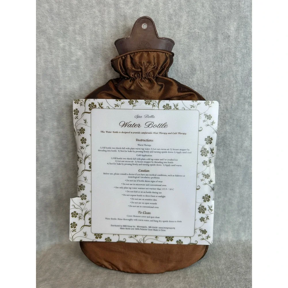 Spa Bella Water Bottle Brown Satin Floral Trim Cozy Heat‎ Therapy Cold Therapy
